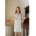 thumbnail image 5 of Defitshape Women's Cotton Nightgown Cute V Neck Sleep Dress Soft Long Chemise Summer Sleepwear Knee Length Vintage Sleeveless Comfy Victorian Lace Pjs White Small, 5 of 5