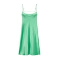 thumbnail image 4 of PENGXIANG Robe d'Été en Soie pour Femmes Col en V Satin Sans Manches Robe Longue Ajustée Bretelles Spaghetti Vêtements Rose G, 4 of 7