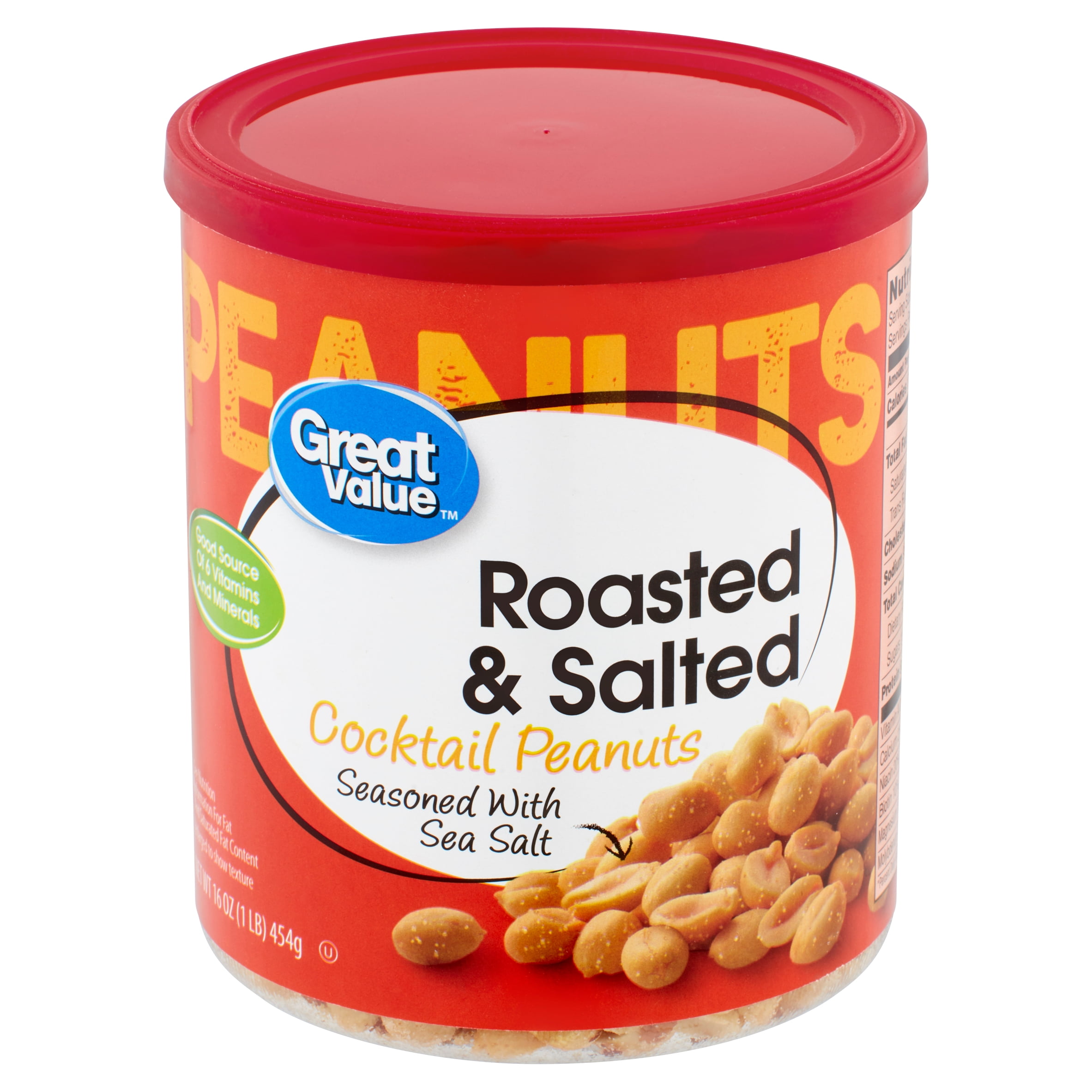 Great Value Roasted & Salted Cocktail Peanuts, 16 oz
