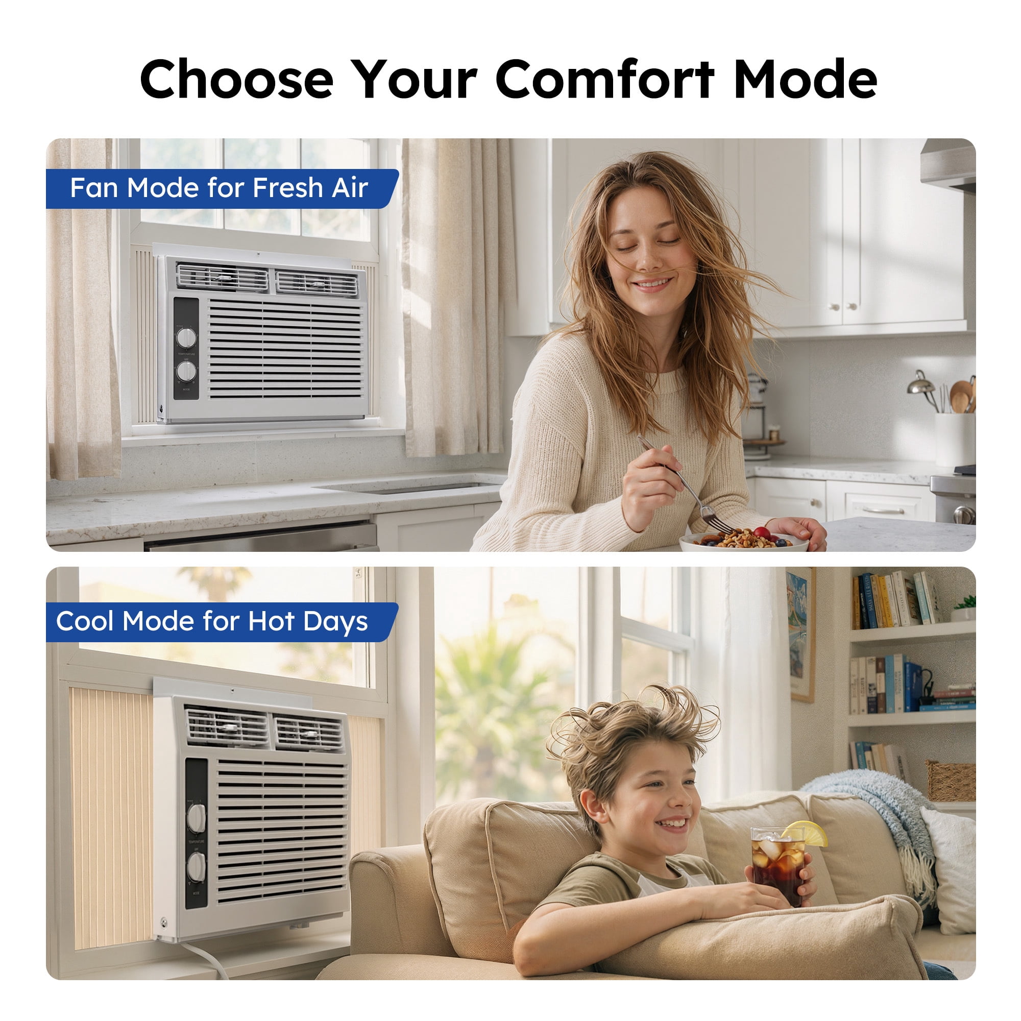 SIMZLIFE 5,000 BTU Window Air Conditioner, Cools Up To 150 Sq Ft, Knob,2 Cooling Modes,Without Remote Control, White