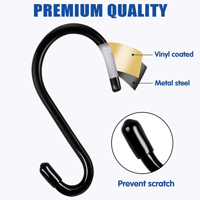 Paquete de 6 ganchos S de 15 cm, ganchos negros de acero inoxidable para cocina, baño, dormitorio, oficina LingWen 8390613717023
