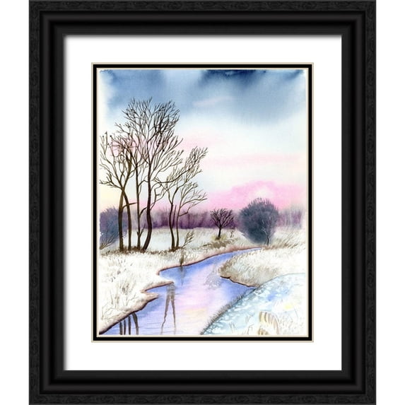 Shefranov, Olga 20x24 Black Ornate Wood Framed with Double Matting Museum Art Print Titled - Winter Scene II
