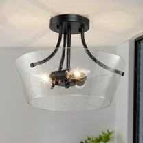 LaLuz Modern 3-Light Drum Glass Semi-Flush Mount Ceiling Light - Black - D13"xH10"