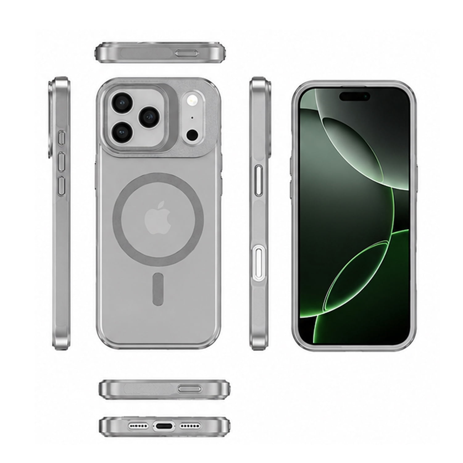 Transparent Magnetic Stand Case with Wireless Charging Support for iPhone 17 Pro Max - Grey