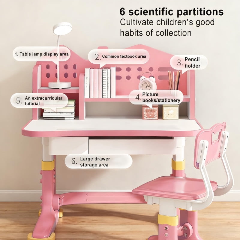 YNCE Kids Art Desk & Chair Sets Height Adjustable Children School Study Table and Chair set, Widened Desktop, Easy Installation, Free Standing, Extended Pedal