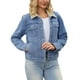 thumbnail image 4 of Chaquetas de mezclilla para mujeres con cuello de piel sintética, forradas de forro polar, chaqueta de mezclilla gruesa de invierno XL azul, 4 of 6