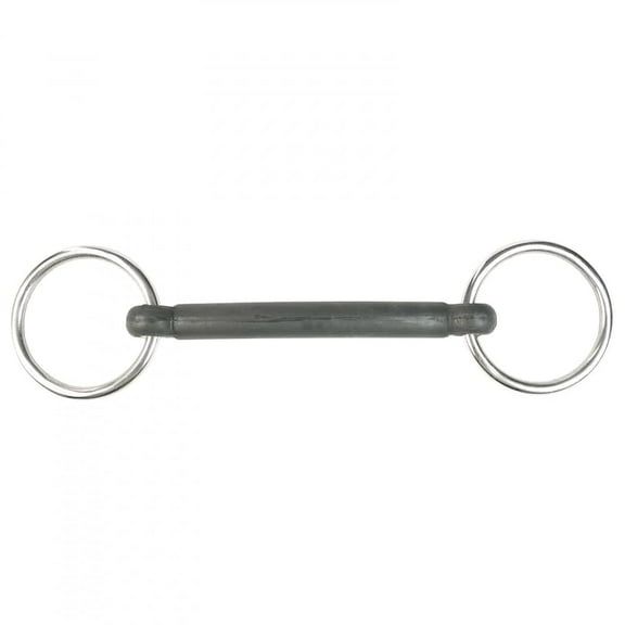 HORZE Rubber Mullen Mouth Loose Ring Snaffle Bit - Black - 4