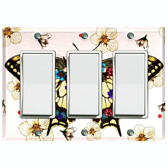 Metal Light Switch Plate Cover Unique Floral Butterfly Red Polka Dots BUT004