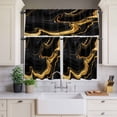 thumbnail image 4 of 3 Piece Kitchen Curtains and Valances Set Marble Black Cafe Curtains 24 Inch Length Vintage Gold Art Abstract Farmhouse Valance & Tier Curtain for Living Room Bedroom Small Window 54"x18"+27"x24"*2, 4 of 6