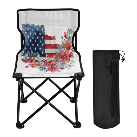 600D Oxford Camping Chair Portable Foldable Chair Supports 220 lbs for Picnic, Fishing, Backpacking Watercolor Flag with Flowers