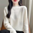 thumbnail image 2 of Suéter de lana merino 100 % con diamantes, novedad de 2024, moda femenina, otoño/invierno, cálido, con capucha, elegante, cuello medio alto, jersey de punto, 2 of 5