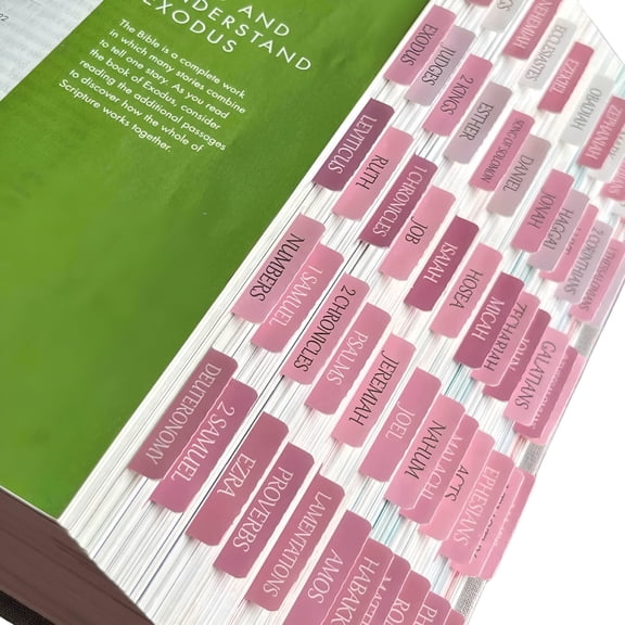CCOCC Laminated Bible Tabs with Large Print,Easy-to-Read Repositionable Stickers for Women and Men,White and Pink Design