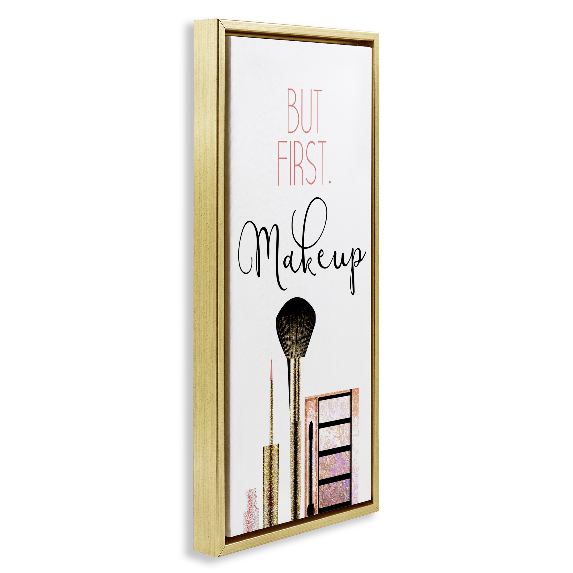 Stupell Industries First Makeup Modern Beauty Beauty & Fashion Painting Gold Floater Framed Canvas Art Print Wall Art, 15 x 31