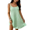thumbnail image 2 of Dresses for Women Summer Sleeveless Crewneck Double Spaghetti Strap Mini Sundress Womens Casual Solid Round Neck Loose Lightweight Lounge Vacation Tank Dress, 2 of 5
