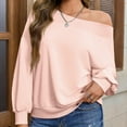 thumbnail image 3 of Fmbrln Womens Off The Shoulder Sweatshirts Casual Long Sleeve Skew Collar Pullover Tops Comfy Lightweight Sweatshirts Fall Winter Trendy Clothes Pink XL, 3 of 4