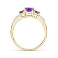 thumbnail image 2 of ANGARA Natural Oval Amethyst Three Stone Ring with Diamond Accents in 14K Yellow Gold for Women (Size-7x5mm) | February Birthstone, Anniversary, Jewelry Gift for Women | Natural Amethyst Ring, 2 of 8