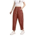 thumbnail image 2 of Roncen Women's Solid High-Waisted Casual Pants - Relaxed Fit with Elastic Cuff Trousers, Drawstring & Elastic Waist, Pockets for Fashionable & Leisure Style, 2 of 4