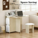 LinkRomat Folding Dining Table Set for 4, Kitchen Table with Shelves & 4 Leather Chairs, Space Saving Foldable Dining Table with 6 Wheel (Beige) - Walmart.com