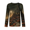 Halloween Costumes Woman 2024 Pumpkin Bats Graphic Blouse Long Sleeve