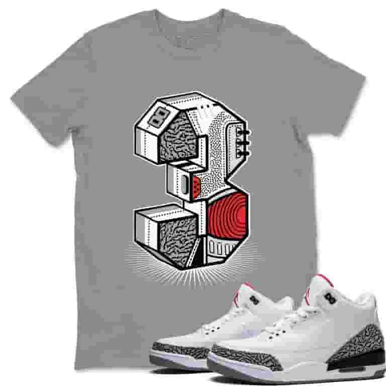 AJ3 Elephant Heather Grey T-Shirt Jordan White Cement Sneakers