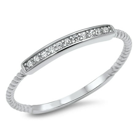 Clear CZ Bar Promise Ring ( Sizes 2 3 4 5 6 7 8 9 10 ) New .925 Sterling Silver Thin Toe Band Rings by Sac Silver (Size 10)