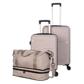 Protege 3-Piece Hardside Travel Set, Carry-On and Medium Checked Spinner Luggage with Weekender Duffel, Taupe Splash