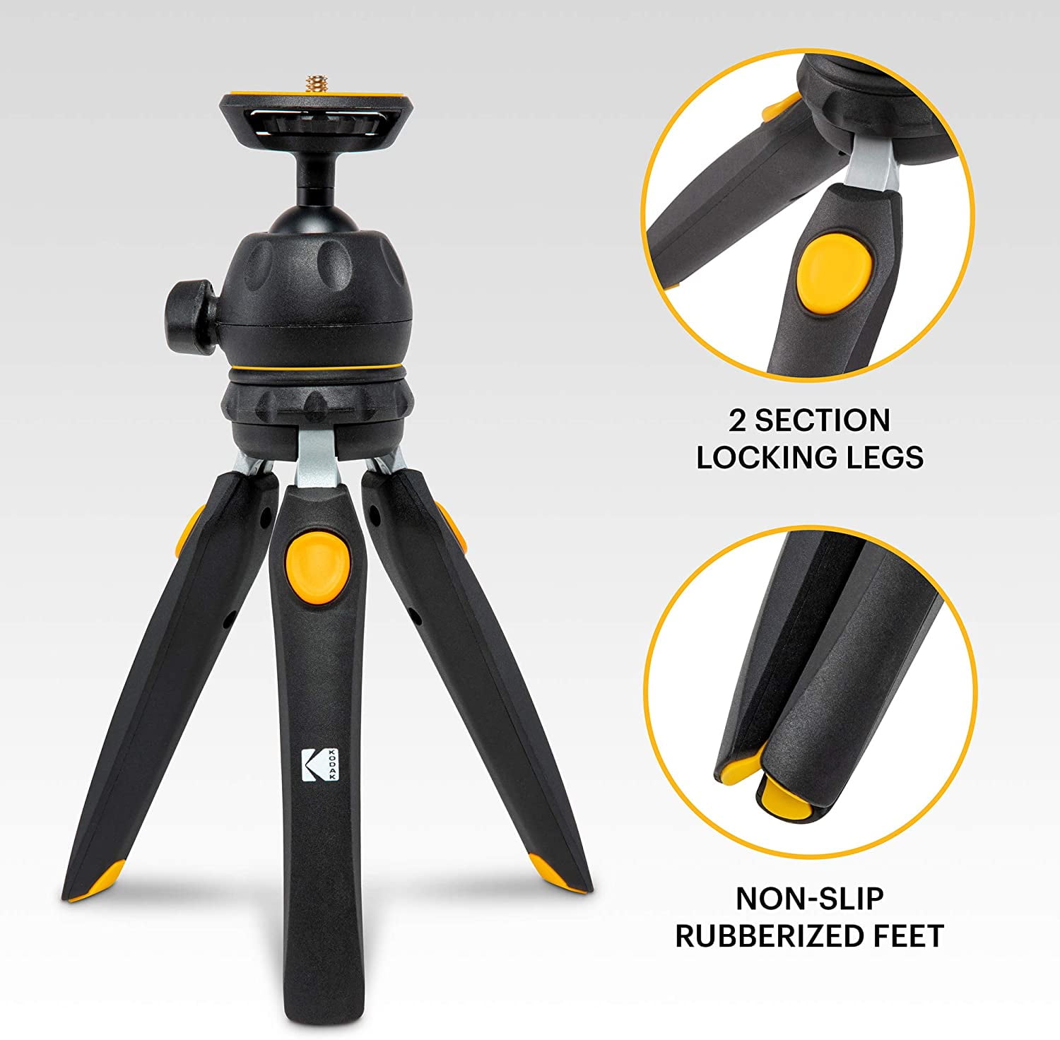 KODAK Photogear Mini Adjustable 9 Inch Tabletop Tripod Converts to Selfie Stick with E-Guide