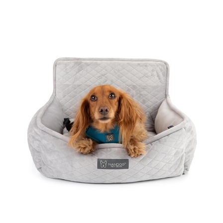 NANDOG PET Gear Luxury Microplush Soft Dog Car Seat Bed for Small-Sized Breed (Quilted Light Gray)
