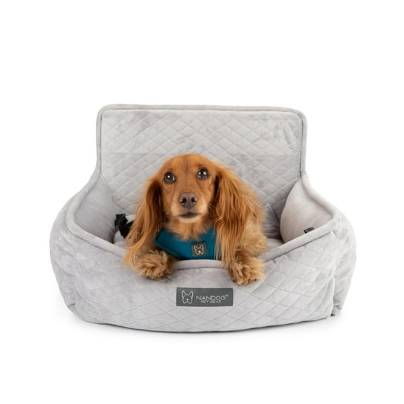 NANDOG PET Gear Luxury Microplush Soft Dog Car Seat Bed for Small-Sized Breed (Quilted Light Gray)