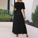 thumbnail image 4 of mfyjkho Vestidos para mujer, Vestidos largos plisados con cuello en V y manga corta con estampado de moda para mujer, vestidos maxi con cintura elástica, vestido playero bohemio con bolsillos xl, 4 of 7