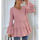 thumbnail image 2 of Jersey Liso Cuello En V Tipo Suelto Dobladillo Lindo Mangas Largas Cómodo Top De Mujer Para Otoño Rosa XL, 2 of 8