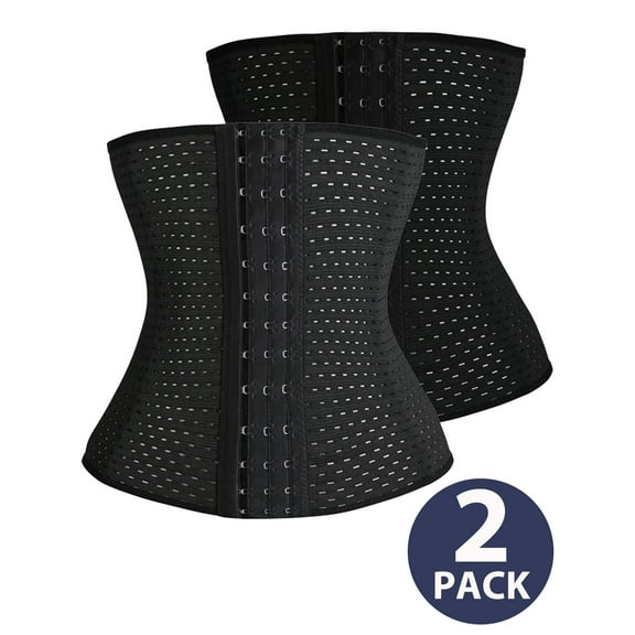 QRIC 2 Pack: Women's Waist Trainer Corset for Weight Loss Steel Bone Tummy Control Cincher Body Shaper With Adjustable Hook
