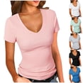 thumbnail image 5 of Husipze Women's Deep V Neck T Shirts Short Sleeve Loose Fit Casual Basic Tees Soft Plus Size Summer Tops Black XL, 5 of 5