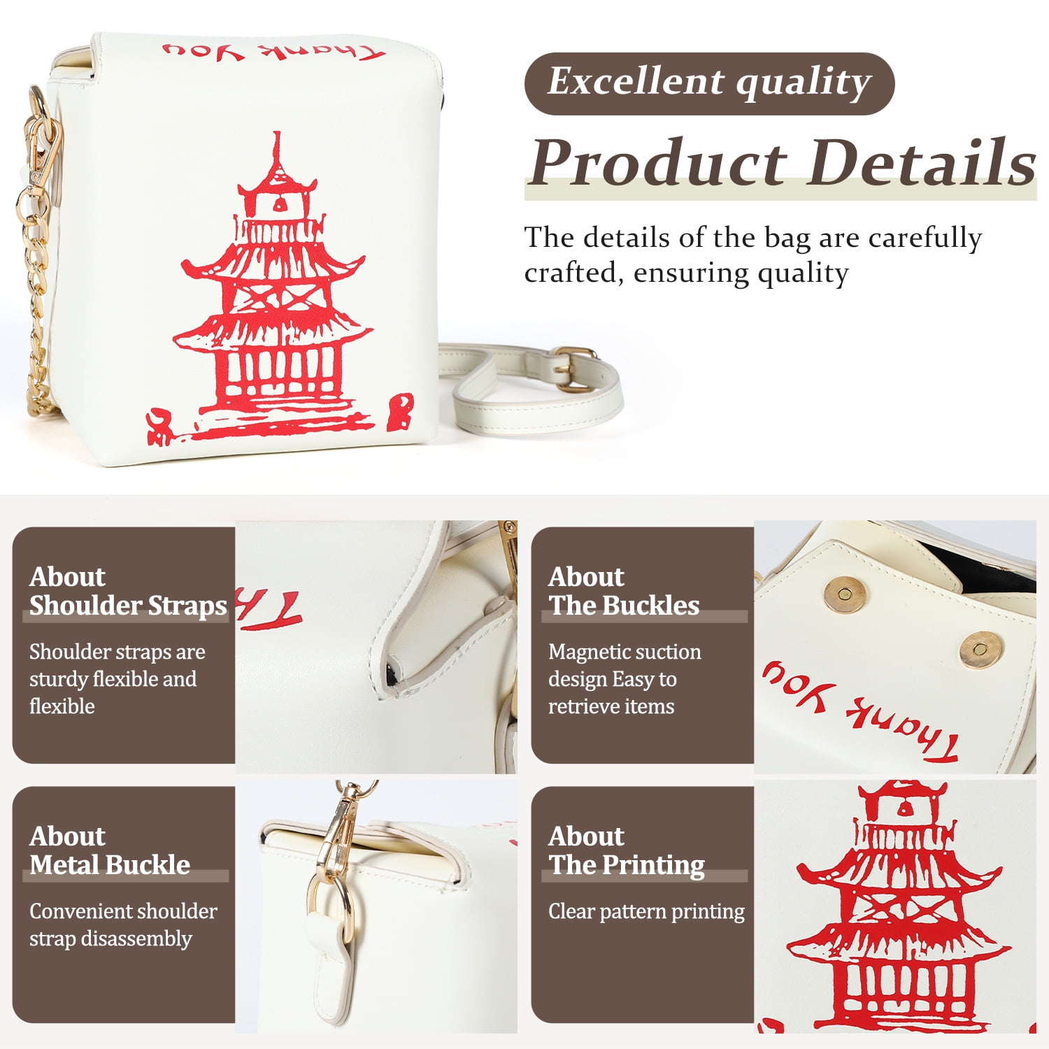 Chinese Takeout Box Bag Totes Crossbody Bags for Women Trendy Crossbody Purse with 2 Chain Straps