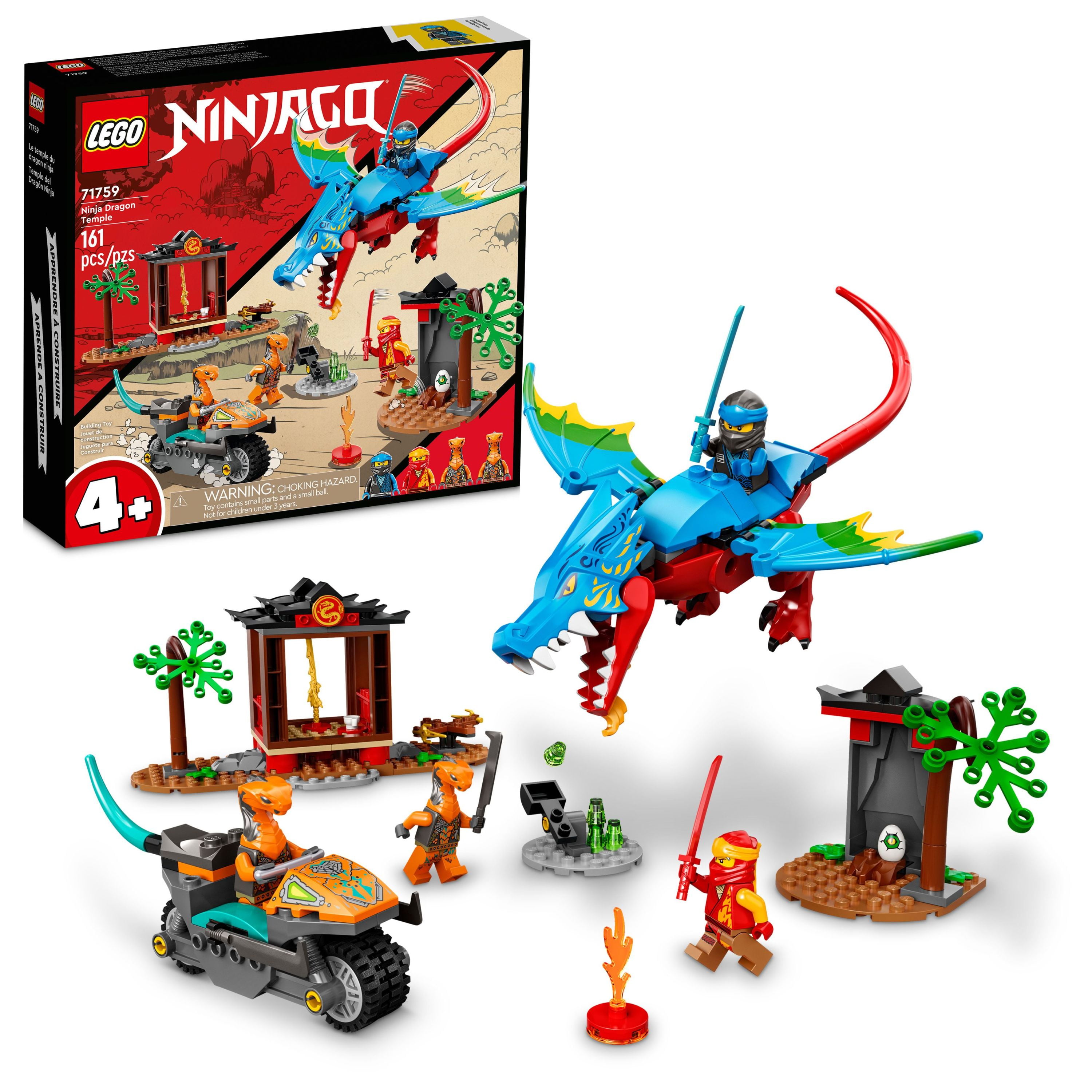 LEGO NINJAGO Ninja Dragon Temple Set 71759 with Toy Motorcycle, Kai, Nya and Snake Warrior Minifigures, Gift for Kids 4 Plus Years Old