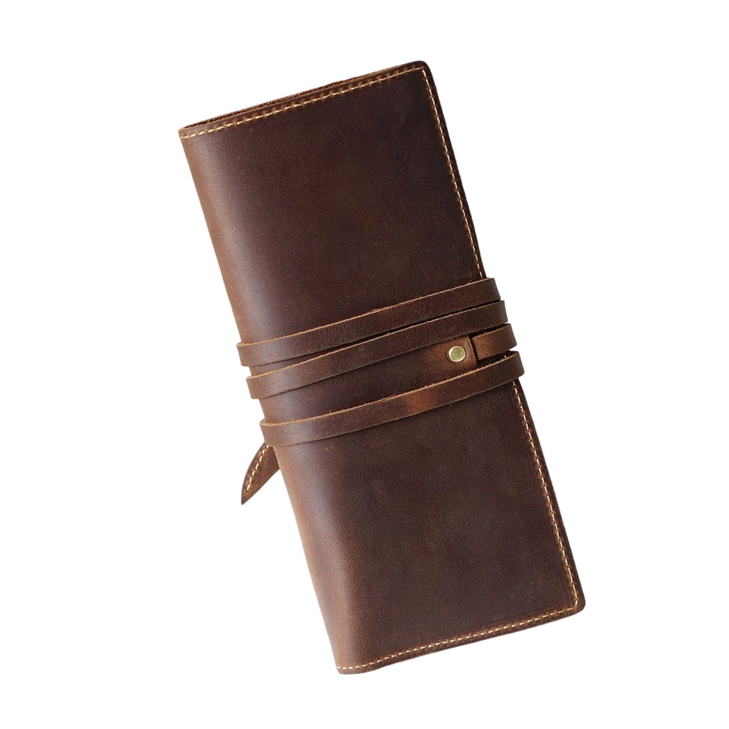Leather Pen Roll Organizers Multiple Compartment Pencil Case For Student Artist