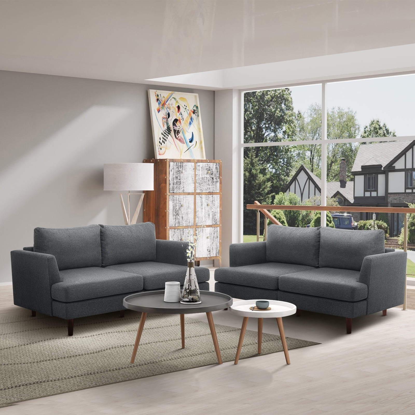 Furniliving 65" Upholstered Loveseat Sofa, Love Seat Small Couches, Extra Deep 2-Seat Small Sofa for Living Room, Bedroom, Apartment,Gray