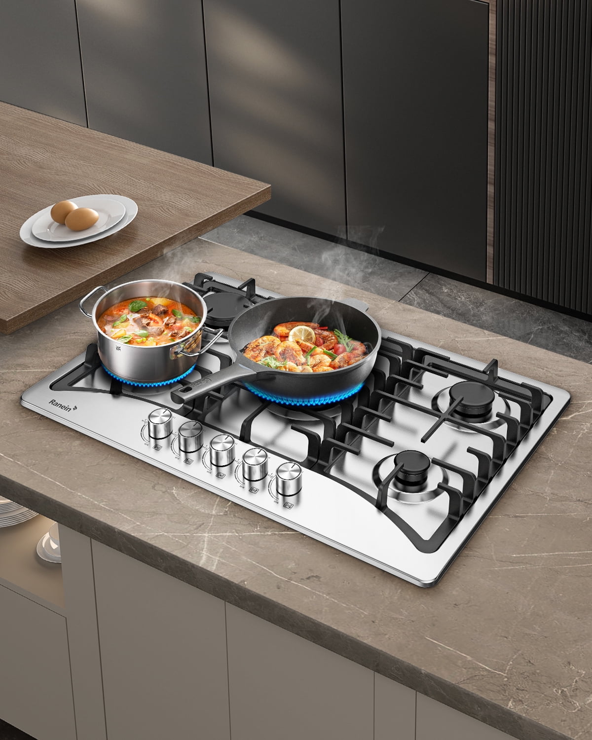 30-Inch 5 Burner Gas Cooktop Stove Top, Built-In Gas Stove, 304 Stainless Steel, NG & LPG Convertible, High-Performance Sealed Burners for Apartment, Indoor, and Portable Kitchens