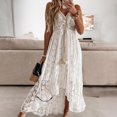 thumbnail image 3 of Femmes Robe Dentelle Grand Ourlet Été Élégant Bretelles Spaghetti Robe Midi pour Fête, 3 of 4
