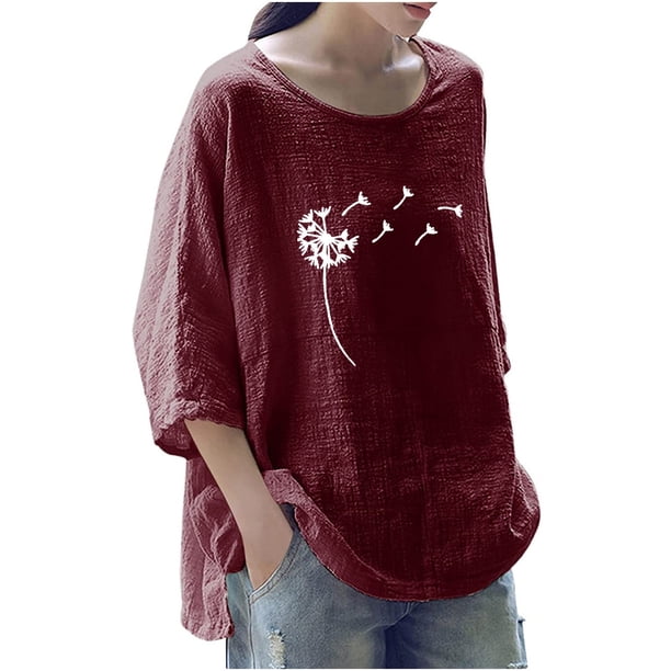 Camisas Para Mujer Camisetas de Gran Tamaño Mangas 3/4 Moda Impreso Cuello Redondo Camiseta Suelta Suéter Tops Odeerbi ODB133934
