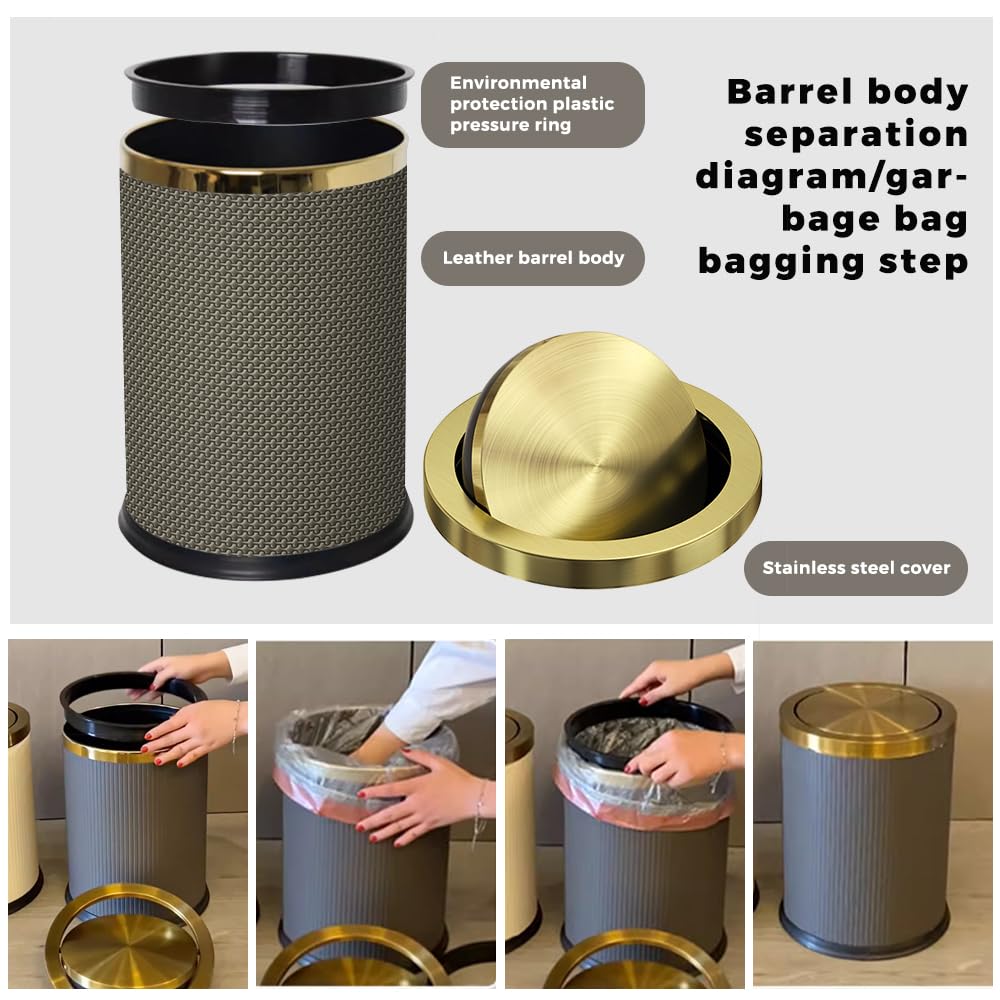 9L/2.3GAL Small Trash Can with Swing Lid, Waste Paper Baskets for Bathrooms,Black and Gold Trash Can for Bathroom,Bedroom, Powder Room,Office,Laundry Room (9L-Black)