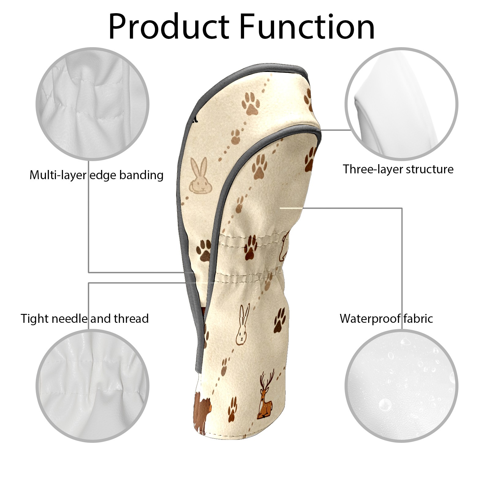 Golf Club Covers, Beige AnimalPaw Premium PU Leather Driver Hybrid Putter Head Covers with Velvet Lining, Waterproof Golf Gifts for Men Women