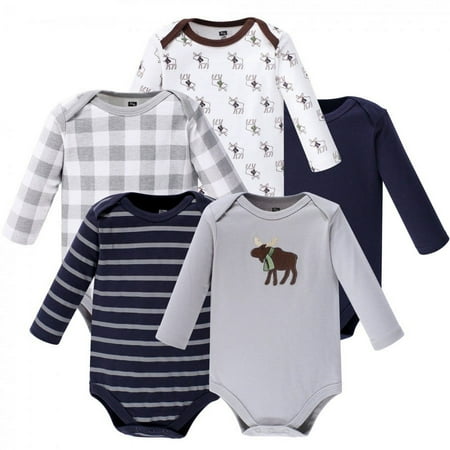 UPC: 0660168535198 | Hudson Baby Infant Boy Cotton Long-Sleeve Bodysuits 5pk  Gray Moose  6-9 Months