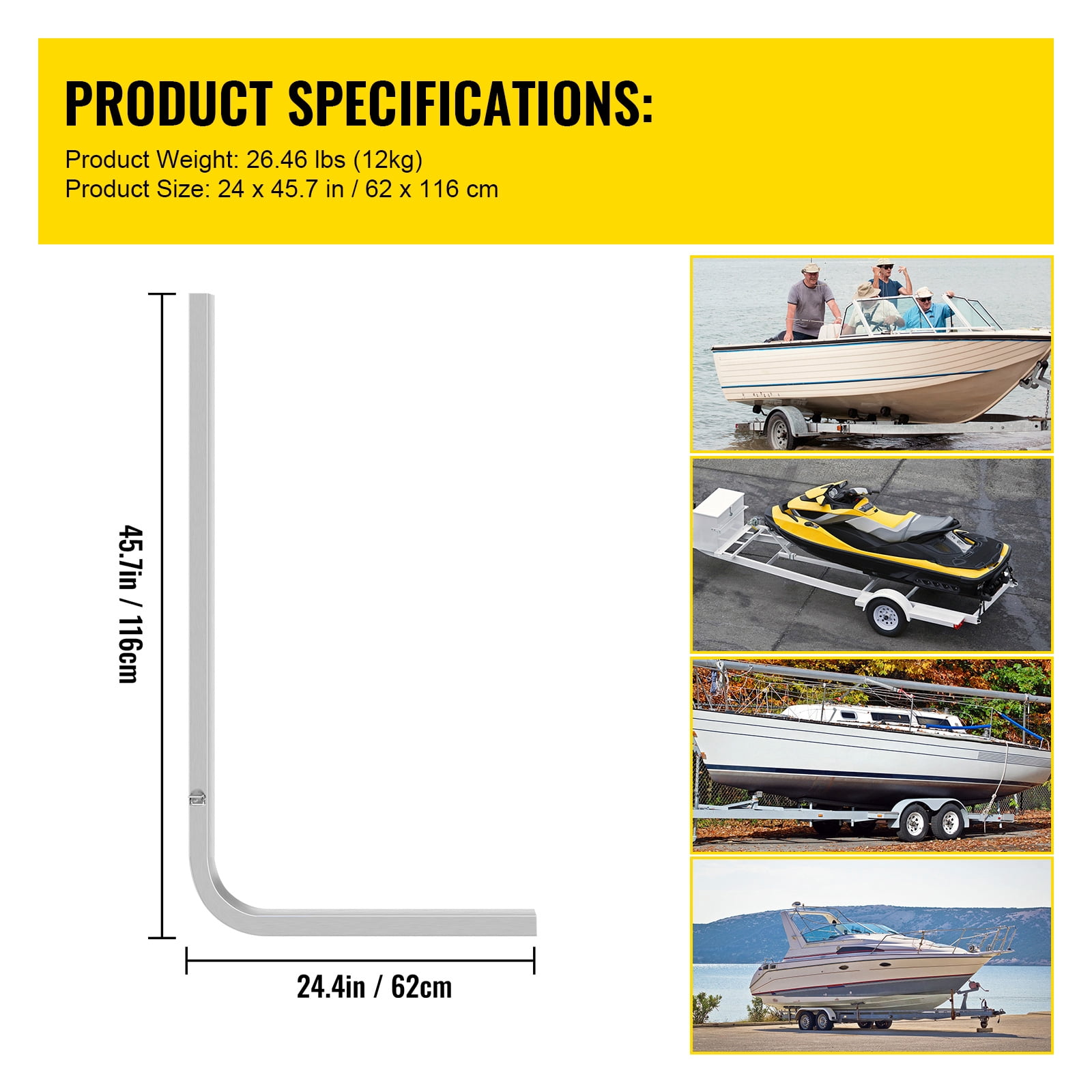 KFFKFF Boat Trailer Guide-on, 46", One Pair Aluminum Trailer Guide ons with Adjustable Width, , for Ski Boat, Fishing Boat or Sailboat Trailer Complete Mounting Accessories Included