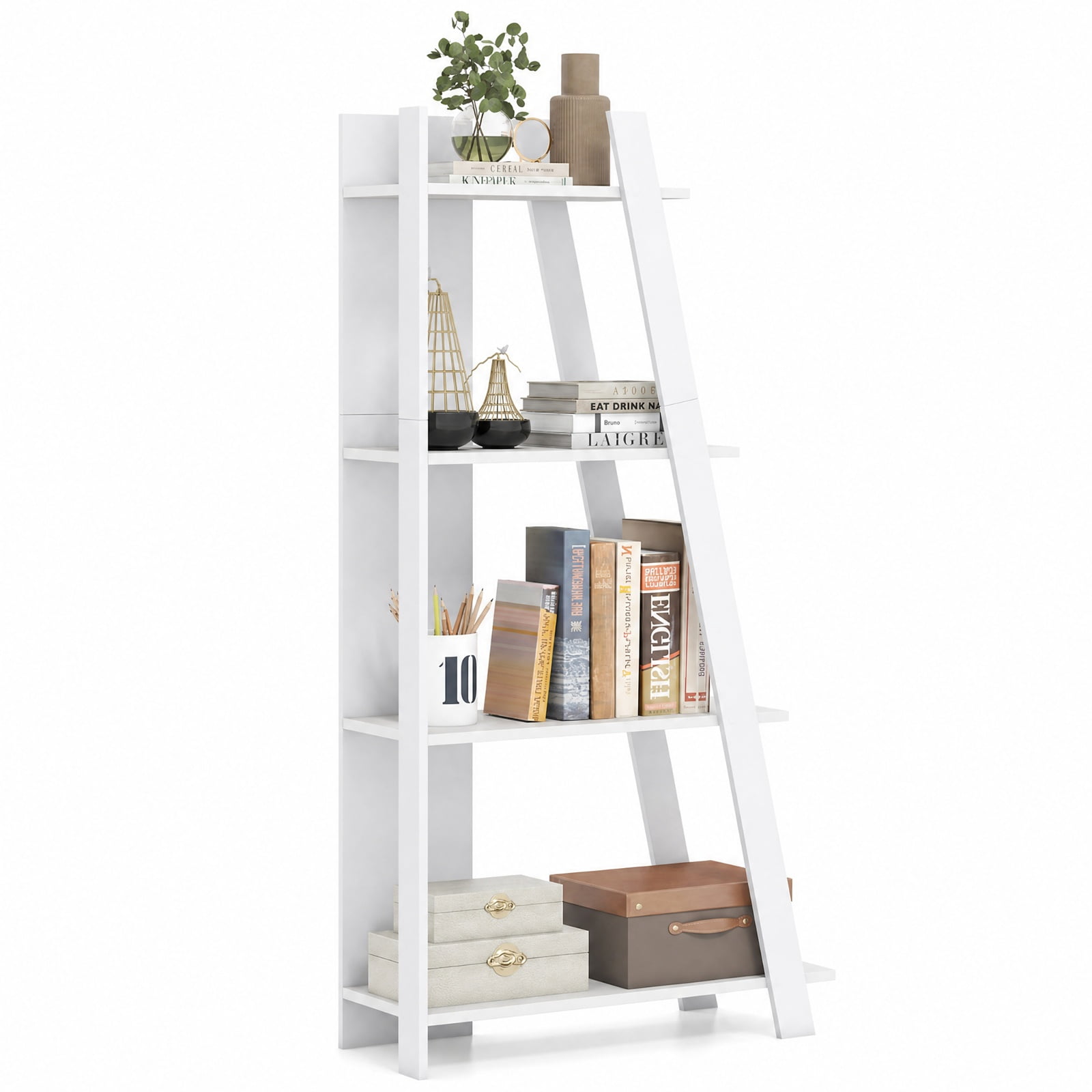 Furnibear 4-Tier Modern Bookshelf Wooden Vertical Display Book Shelf for Small Space for Living Room Home Office Bedroom Display Storage Shelf, White