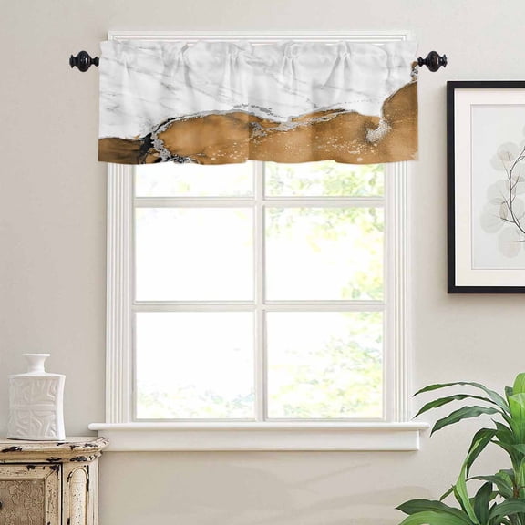 Brown Marble Texture Window Valances for Kitchen, Abstract Art Pattern Rod Pocket Valances Windows Treatments Curtains for Living Room Bathroom Bedroom Decoration 42" x 18"
