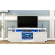 Takasan Modern TV Stand for TVs up to 75 Inches with 16 Colors LED Lights for Living Room White
