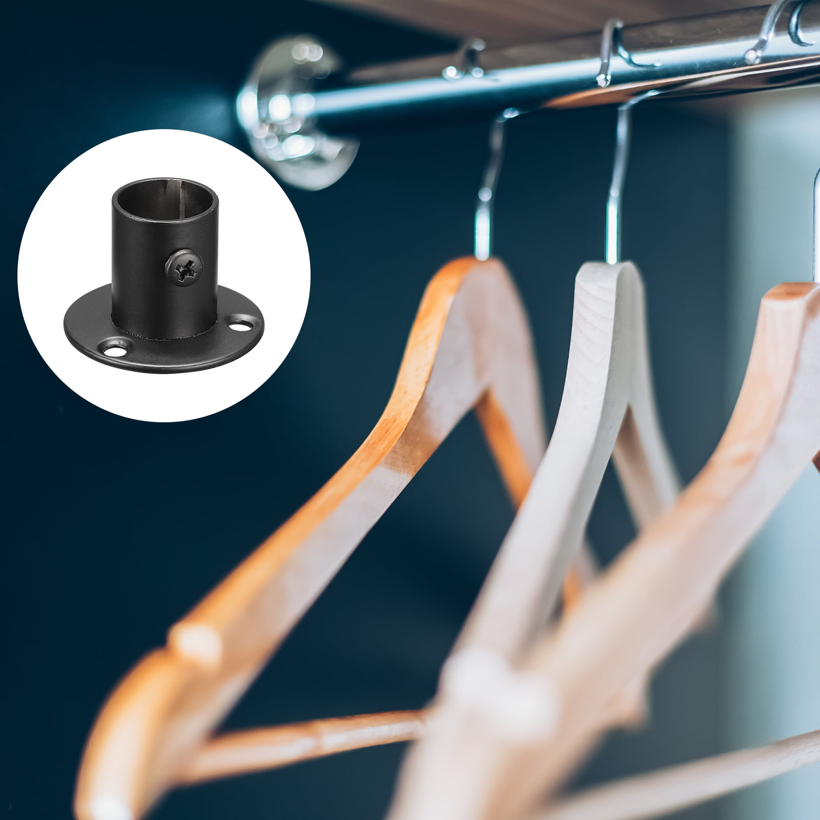 Unique Bargains Pole Sockets Flange Rod Holder Bracket Support Black 0.77" 2Pcs