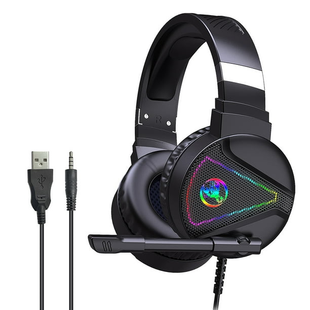 Auriculares HXSJ Auriculares para juegos HXSJ F16 con cable y montados en la cabeza con unidad de controlador de 50 mm Micrófono omnidireccional Efecto de luz RGB Puertos USB + de 3,5 mm HXSJ Auriculares