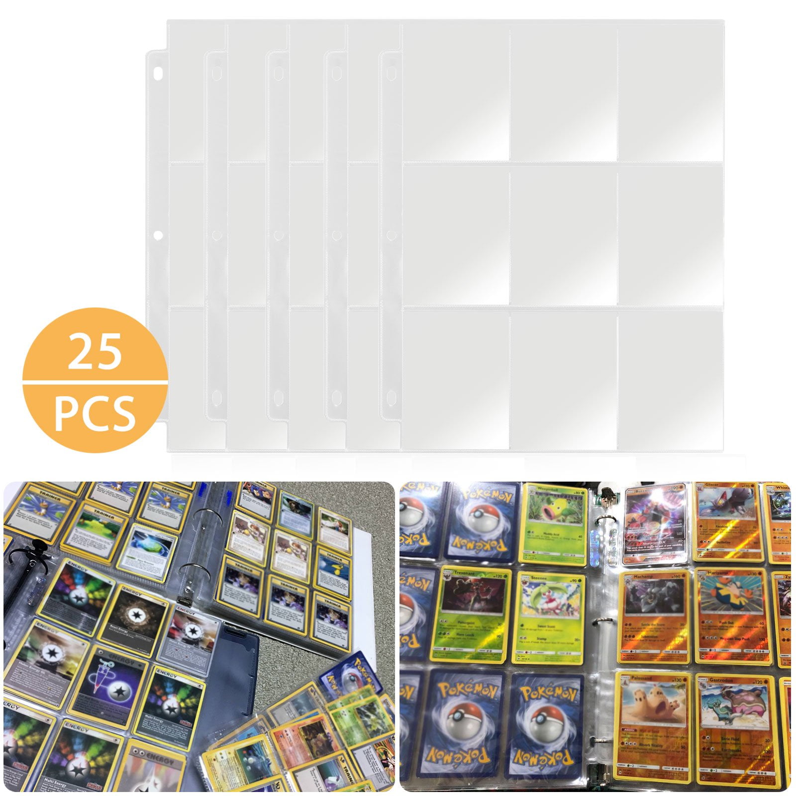 25Pcs Card Sleeves Collector Binder Holder Cards Protectors for Pokemon, Album Organizer Card Binder Perfect for Skylanders, Top Trumps, Baseball Collection, Tarot Card -